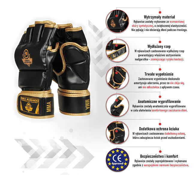 Rękawice MMA Bushido E1V8 - infografika